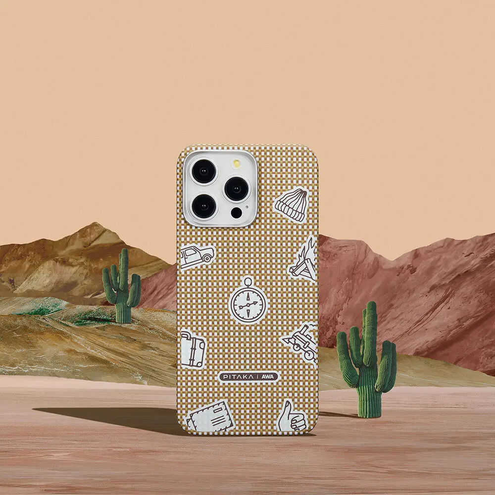 Apple iPhone 15 Pro Kılıf M-safe Şarj Özellikli Awa Tasarımlı 1500D Aramid Karbon Fiber Pitaka Ultra-Slim Classic Serisi Canyon Kapak