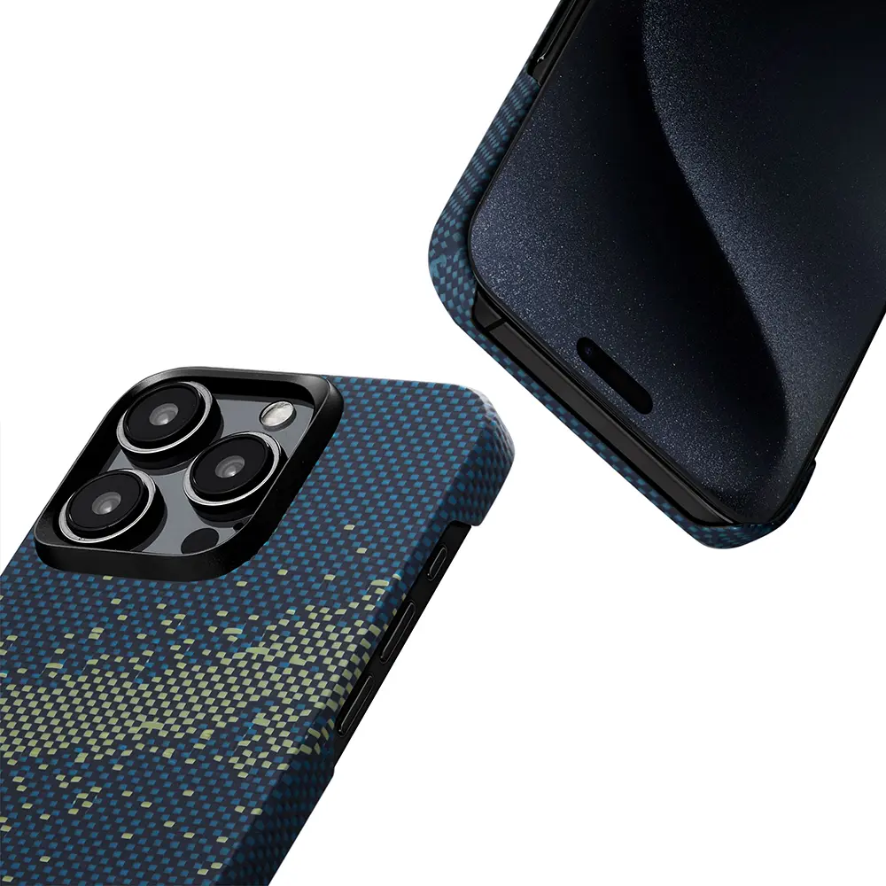 Apple iPhone 15 Pro Kılıf M-safe Şarj Özellikli Aramid Karbon Fiber Pitaka Tactile Woven Starpeak Serisi Milky Way Galaxy Kapak