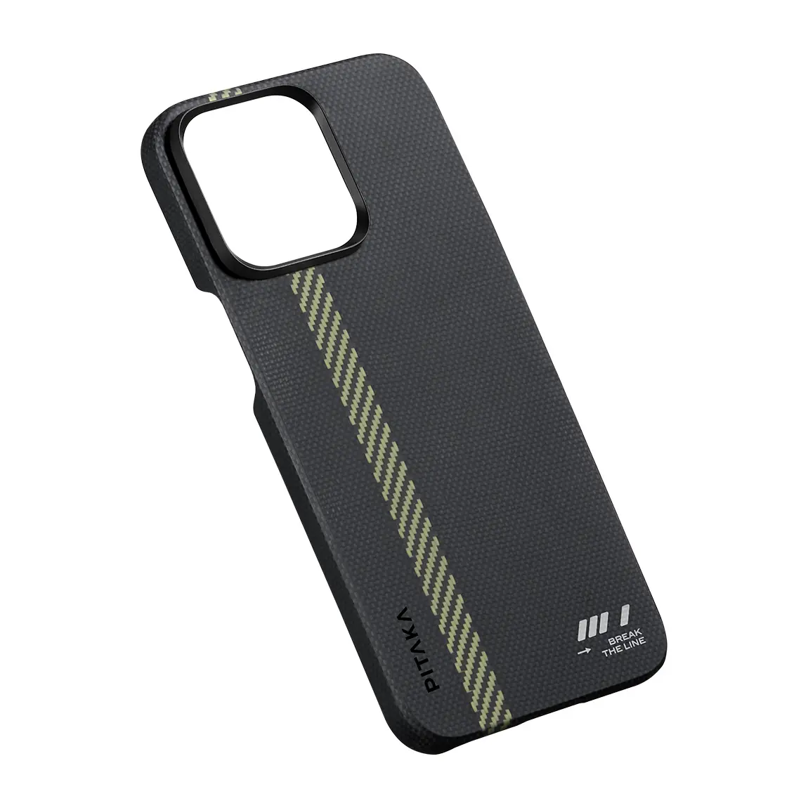 Apple iPhone 15 Pro Kılıf M-safe Şarj Özellikli Aramid Karbon Fiber Pitaka Tactile Woven Break The Line Kapak