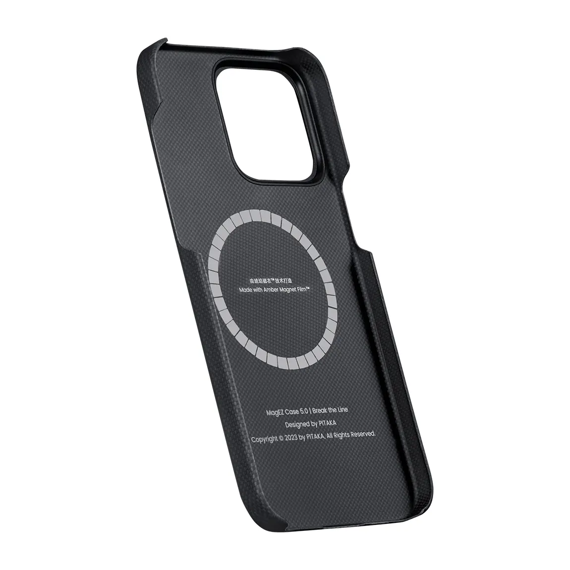 Apple iPhone 15 Pro Kılıf M-safe Şarj Özellikli Aramid Karbon Fiber Pitaka Tactile Woven Break The Line Kapak