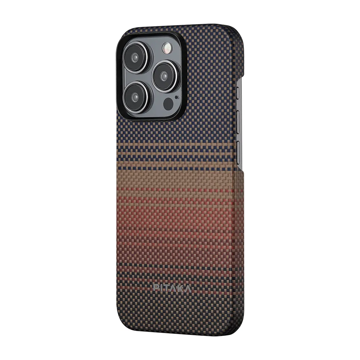 Apple iPhone 15 Pro Kılıf M-safe Şarj Özellikli Aramid Karbon Fiber Pitaka Tactile Woven Sunset-Moonrise Serisi Sunset Kapak