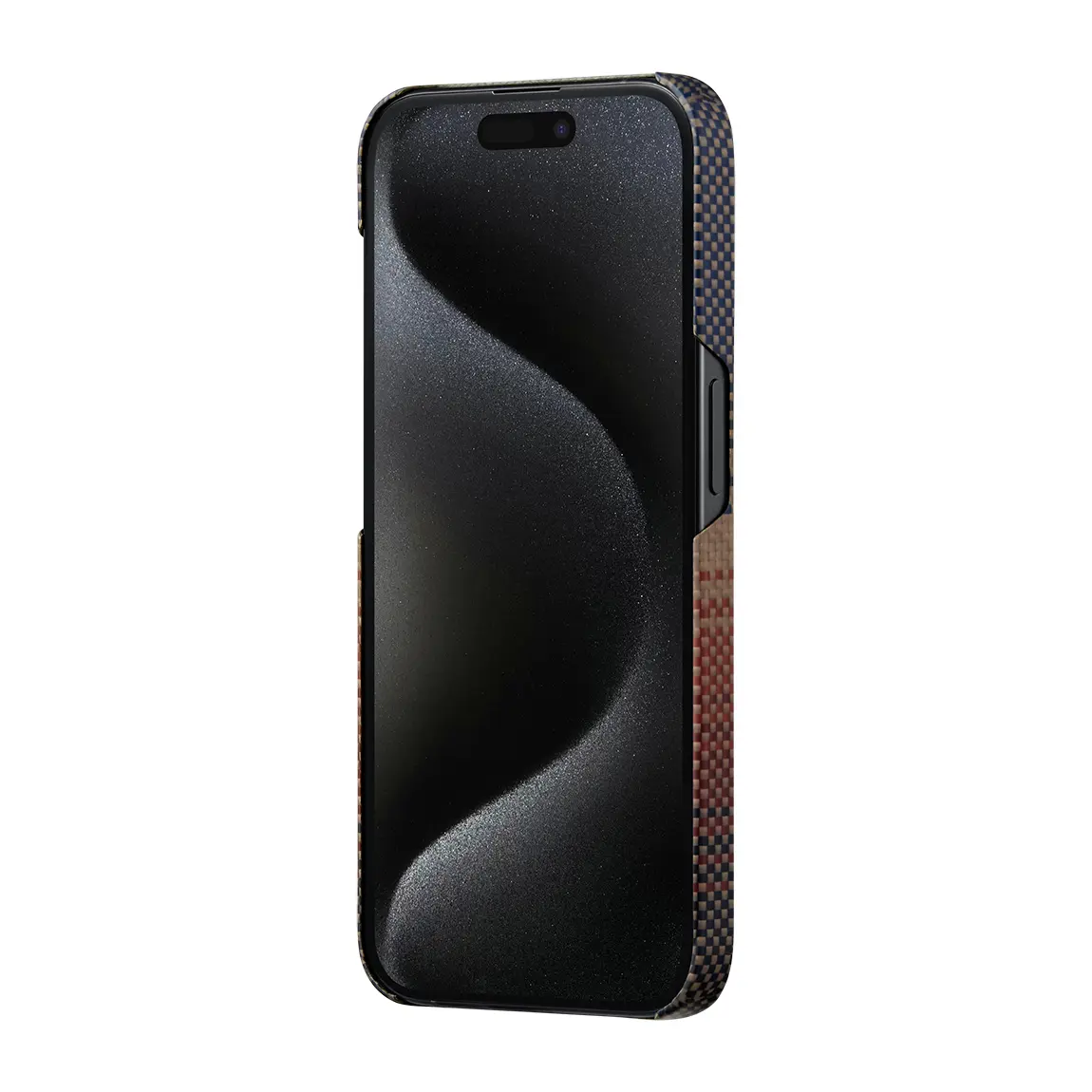 Apple iPhone 15 Pro Kılıf M-safe Şarj Özellikli Aramid Karbon Fiber Pitaka Tactile Woven Sunset-Moonrise Serisi Sunset Kapak