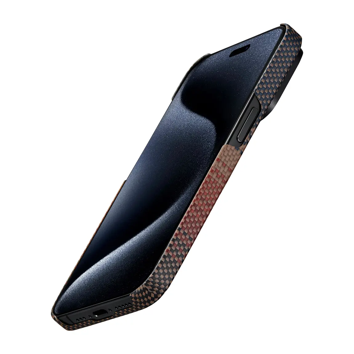 Apple iPhone 15 Pro Kılıf M-safe Şarj Özellikli Aramid Karbon Fiber Pitaka Tactile Woven Sunset-Moonrise Serisi Sunset Kapak