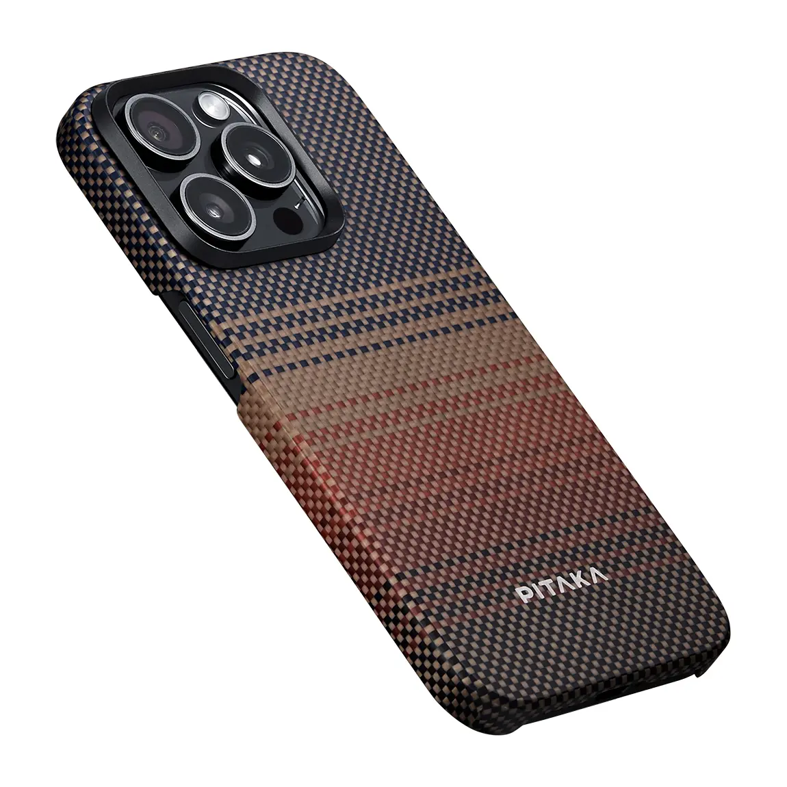 Apple iPhone 15 Pro Kılıf M-safe Şarj Özellikli Aramid Karbon Fiber Pitaka Tactile Woven Sunset-Moonrise Serisi Sunset Kapak