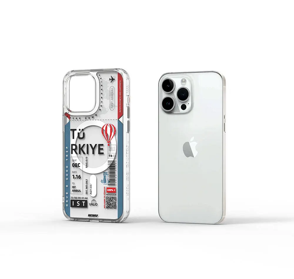 Apple iPhone 15 Pro Kılıf M-safe Şarj Özellikli Bilet Desenli Wiwu Turkey B Serisi Kapak