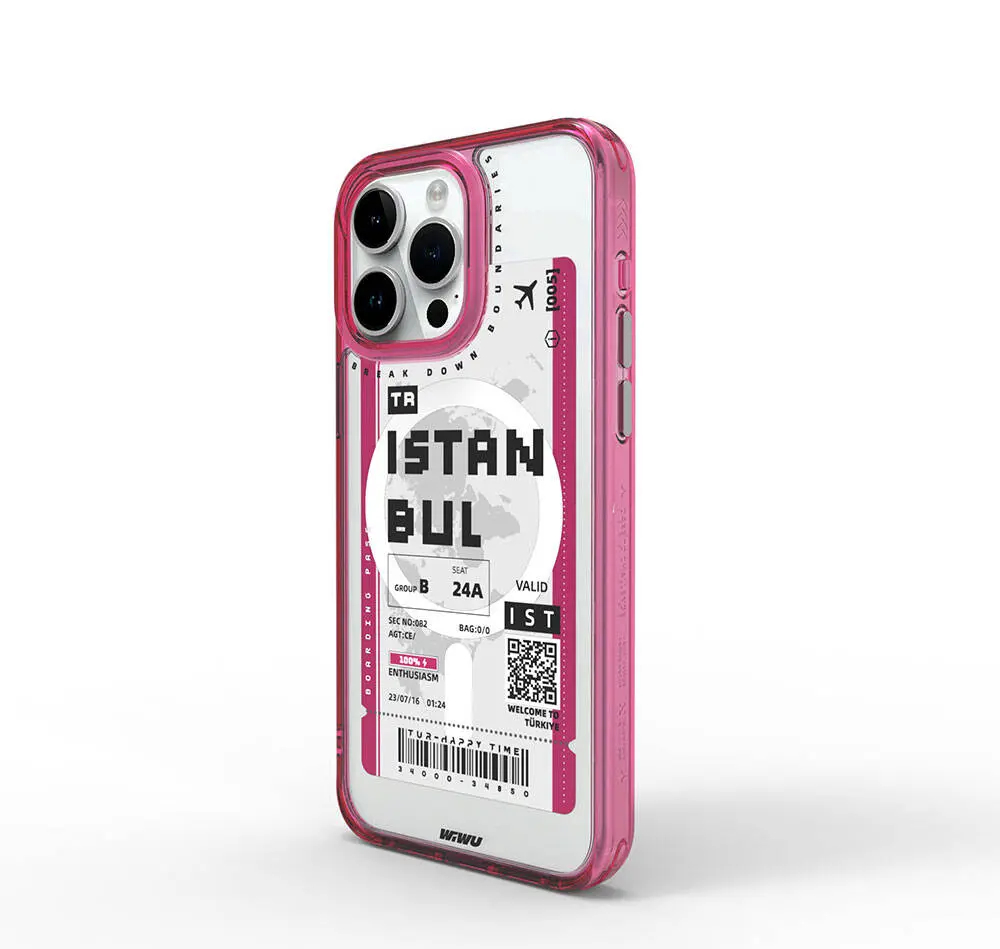 Apple iPhone 15 Pro Kılıf M-safe Şarj Özellikli Bilet Desenli Wiwu Turkey B Serisi Kapak