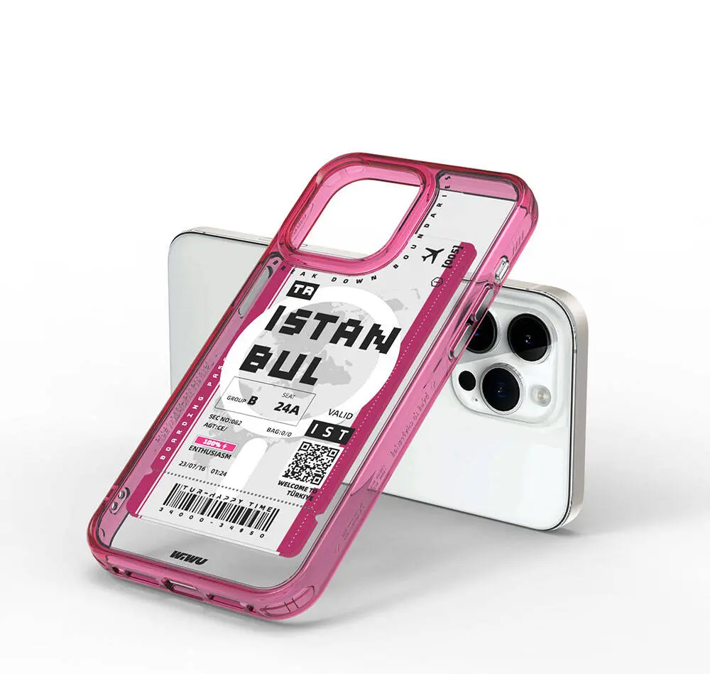Apple iPhone 15 Pro Kılıf M-safe Şarj Özellikli Bilet Desenli Wiwu Turkey B Serisi Kapak