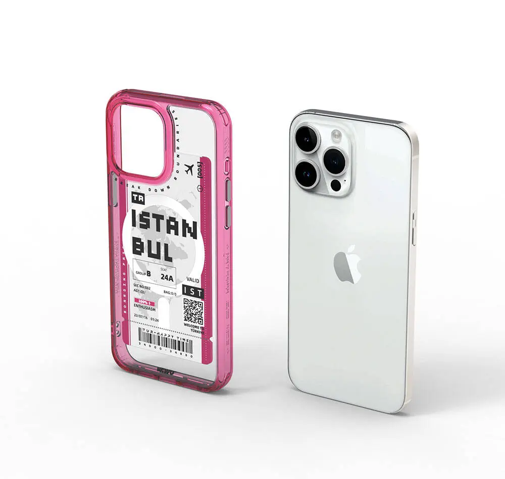 Apple iPhone 15 Pro Kılıf M-safe Şarj Özellikli Bilet Desenli Wiwu Turkey B Serisi Kapak