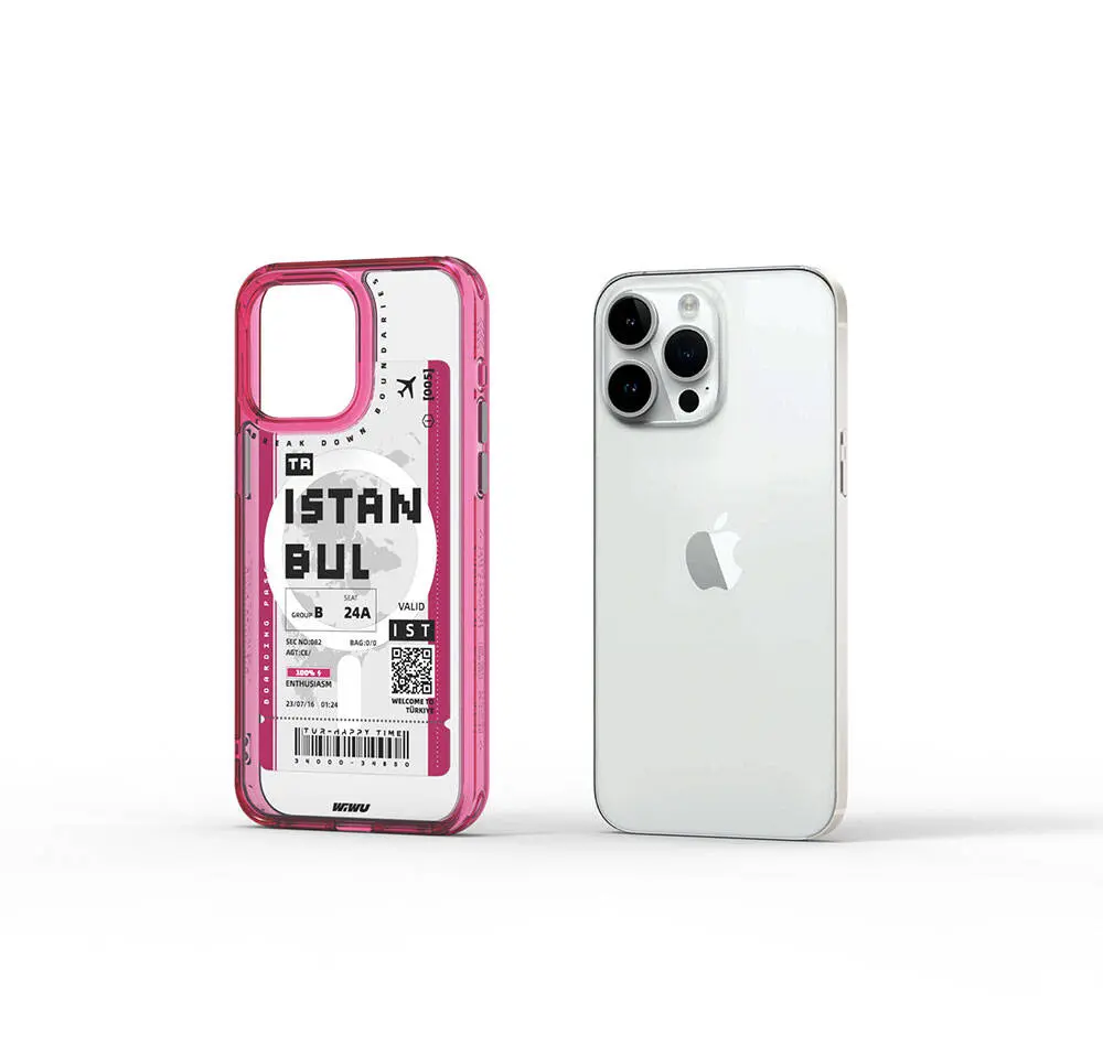 Apple iPhone 15 Pro Kılıf M-safe Şarj Özellikli Bilet Desenli Wiwu Turkey B Serisi Kapak