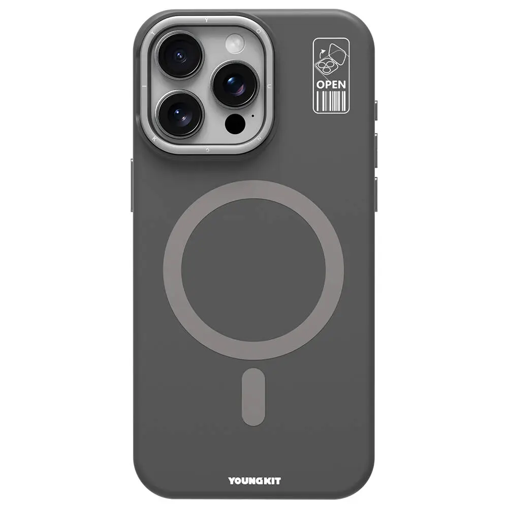 iPhone 15 Pro MagSafe Uyumlu Kamera Standlı Silikon Kılıf - Youngkit Bitty Cream