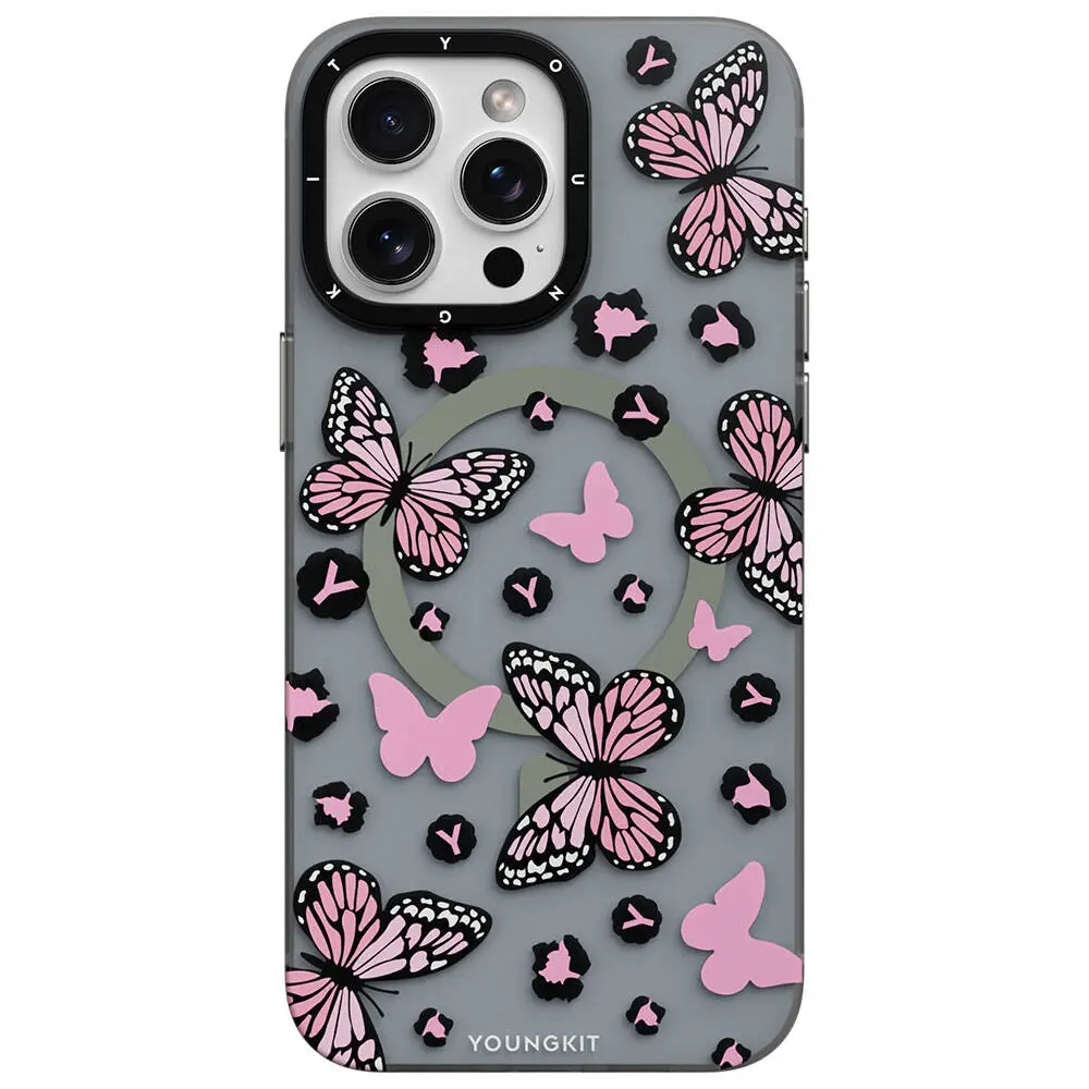 iPhone 15 Pro MagSafe Uyumlu Kelebek Desenli Kılıf - Youngkit Shadow Dance