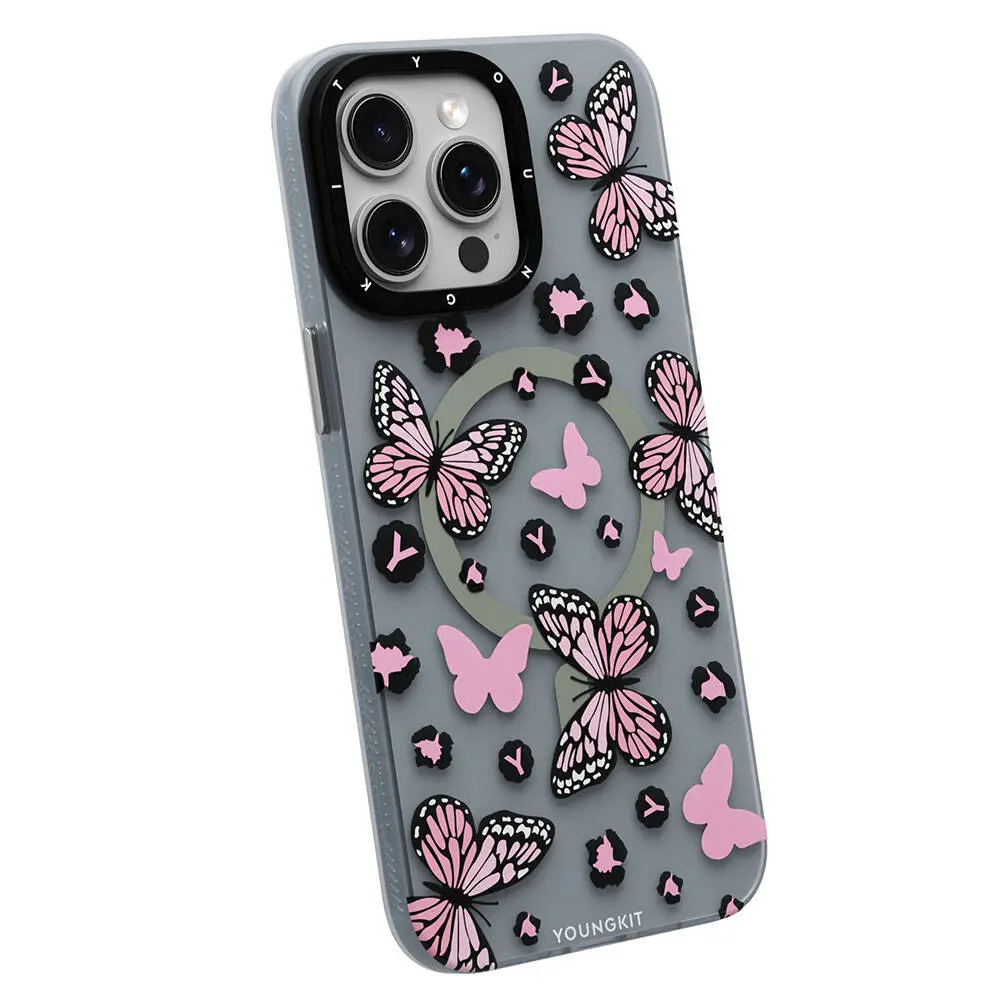 iPhone 15 Pro MagSafe Uyumlu Kelebek Desenli Kılıf - Youngkit Shadow Dance