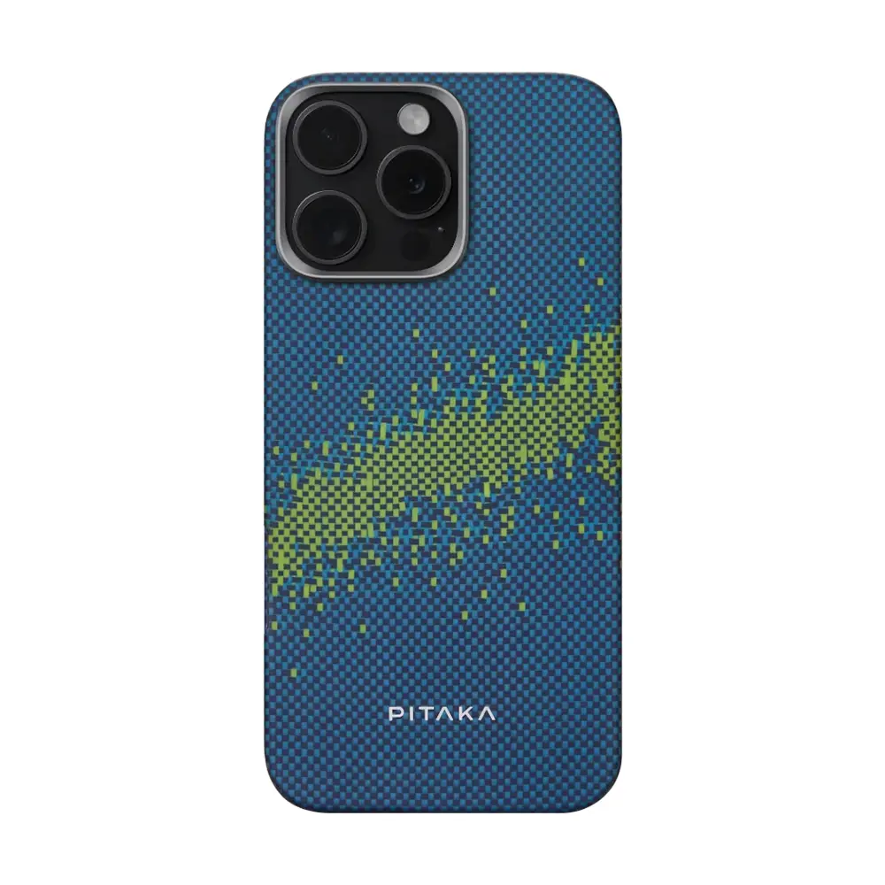 Apple iPhone 15 Pro Kılıf M-safe Şarj Özellikli Lumintex Teknolojili Fosforlu Özellikli Aramid Karbon Fiber Pitaka Tactile Woven Starpeak Serisi Milky Way Galaxy Kapak