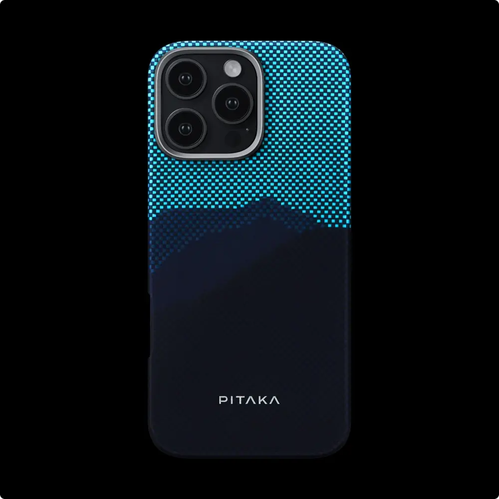Apple iPhone 15 Pro Kılıf M-safe Şarj Özellikli Lumintex Teknolojili Fosforlu Özellikli Aramid Karbon Fiber Pitaka Tactile Woven Starpeak Serisi Over The Horizon Kapak