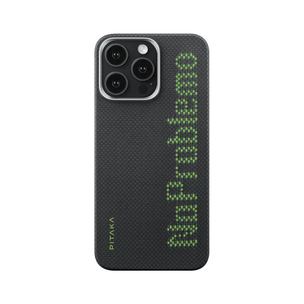 Apple iPhone 15 Pro Kılıf M-safe Şarj Özellikli Lumintex Teknolojili Fosforlu Aramid Karbon Fiber Pitaka Tactile Woven Aries Serisi Kapak