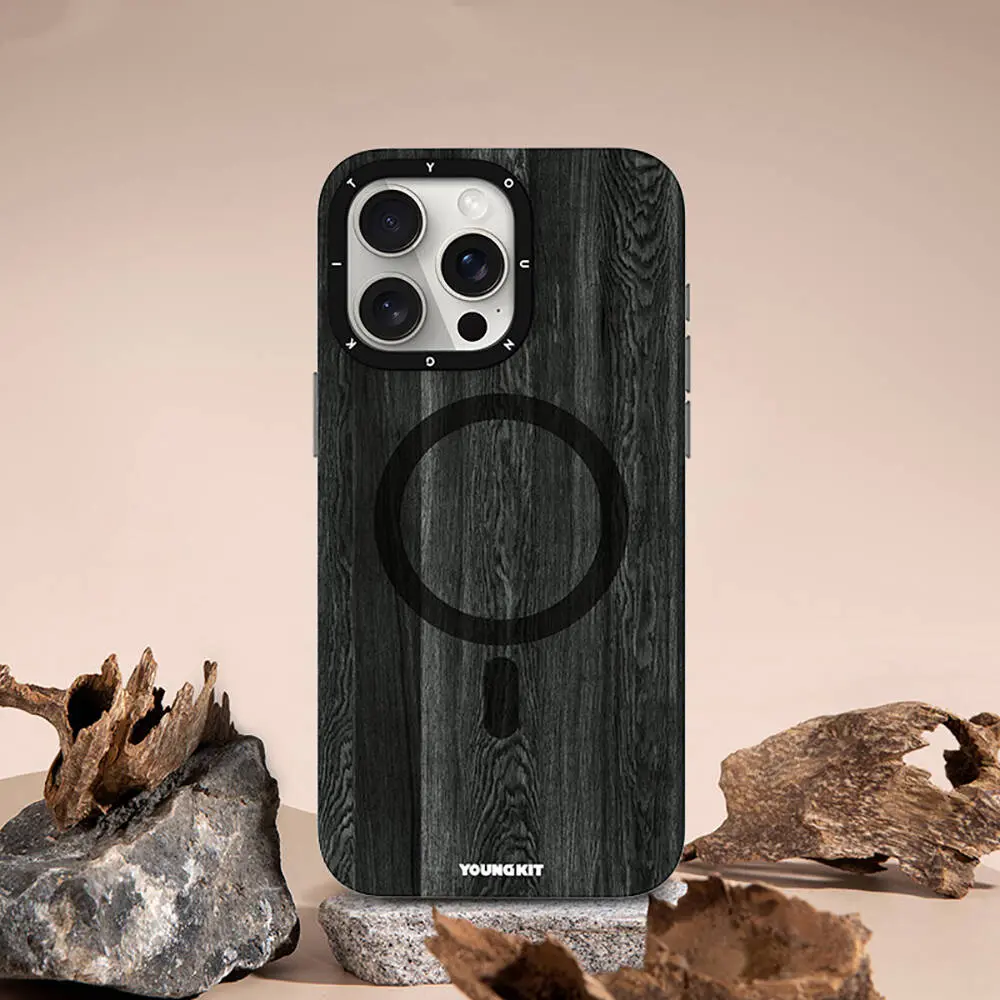 iPhone 15 Pro MagSafe Uyumlu Sararmaya Dayanıklı Kılıf - Youngkit Wood Forest