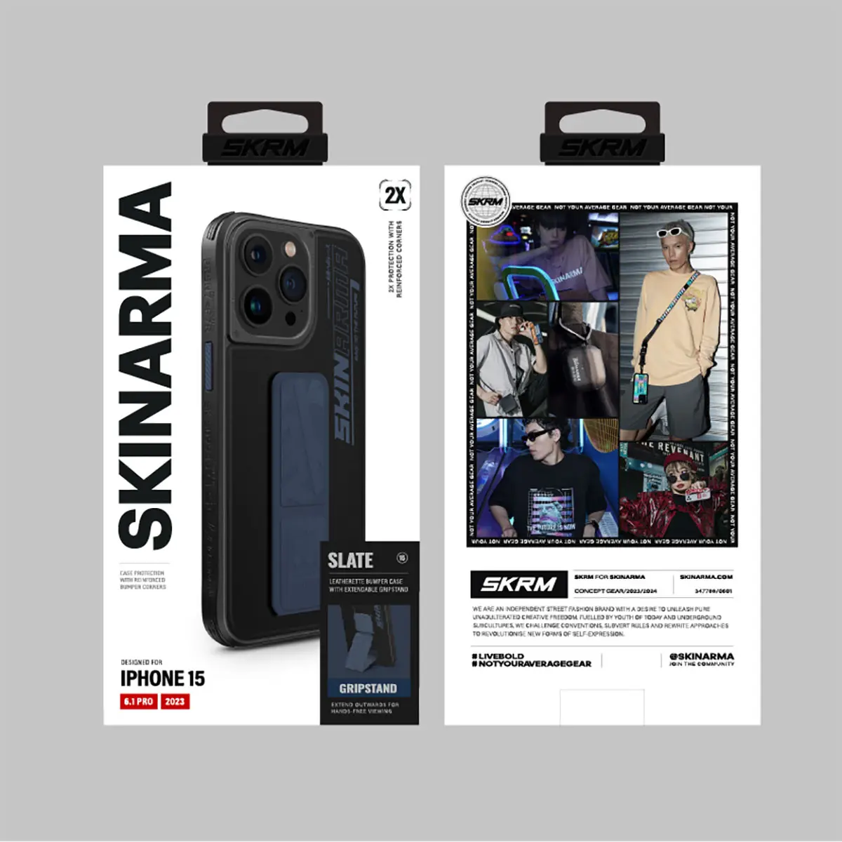 iPhone 15 Pro Standlı Deri Görünümlü Kılıf - Skinarma Slate