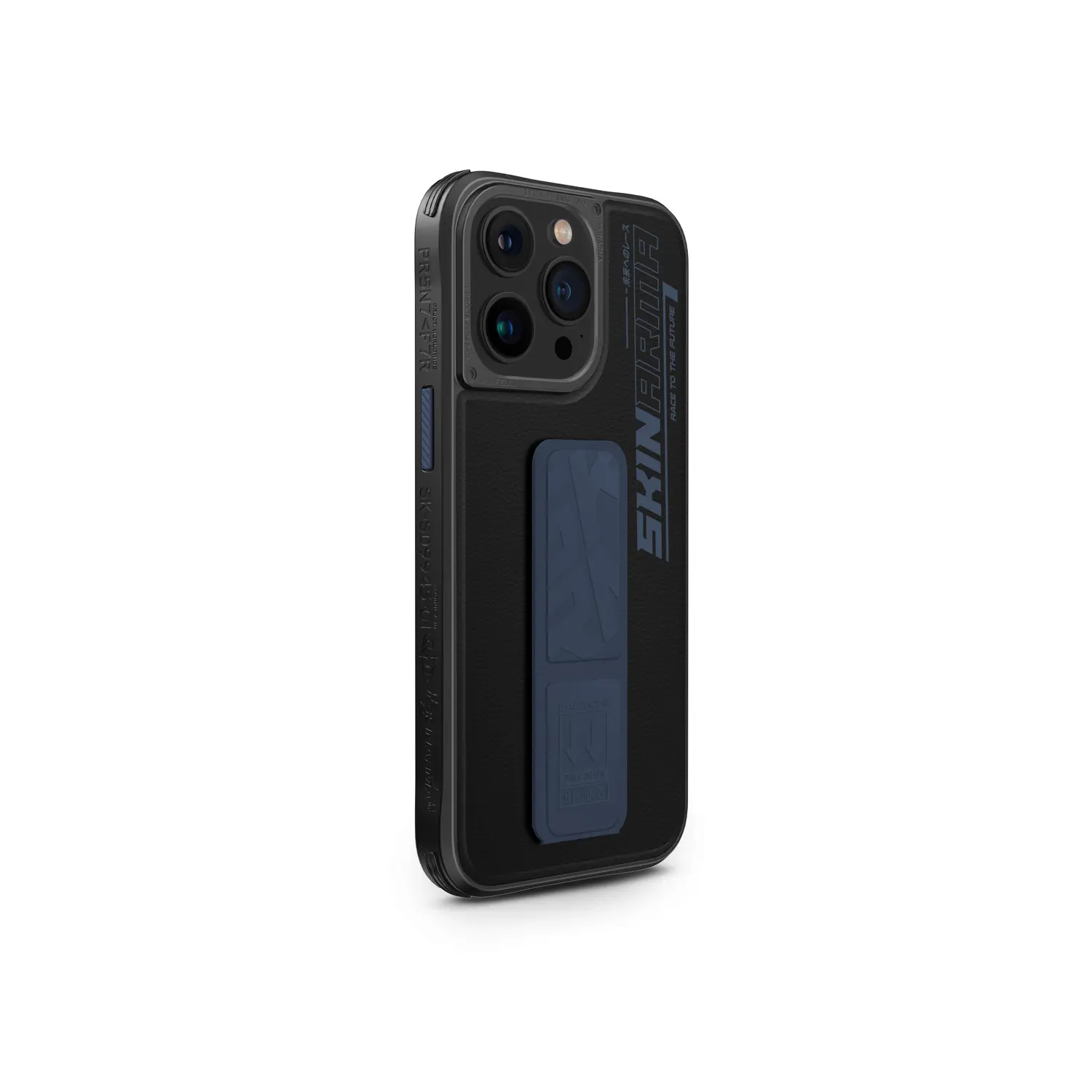 iPhone 15 Pro Standlı Deri Görünümlü Kılıf - Skinarma Slate