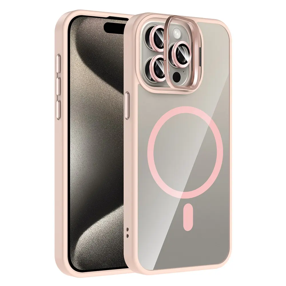 iPhone 15 Pro MagSafe Uyumlu Standlı Şeffaf Kılıf - Zore Etro