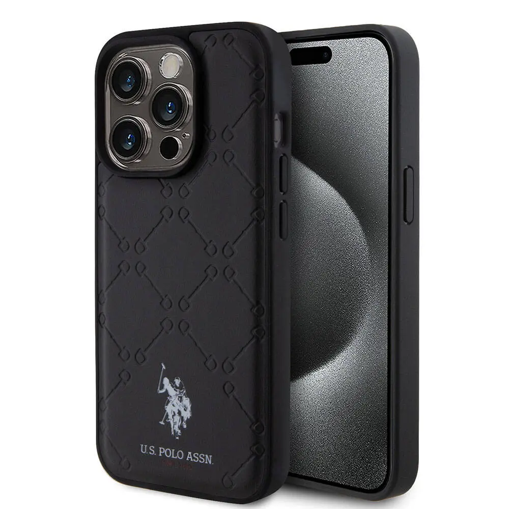 iPhone 15 Pro Suni Deri Kılıf, Lisanslı Desenli - U.S. Polo Assn.