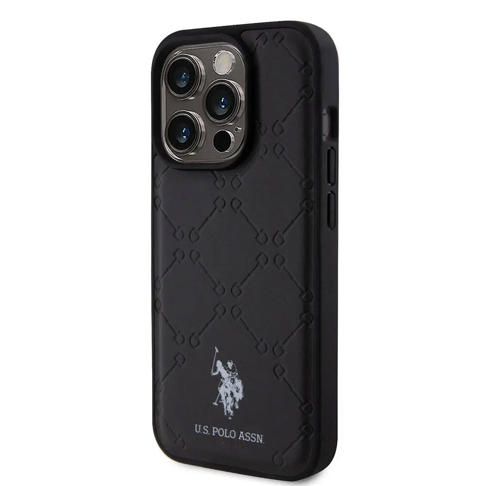 iPhone 15 Pro Suni Deri Kılıf, Lisanslı Desenli - U.S. Polo Assn.