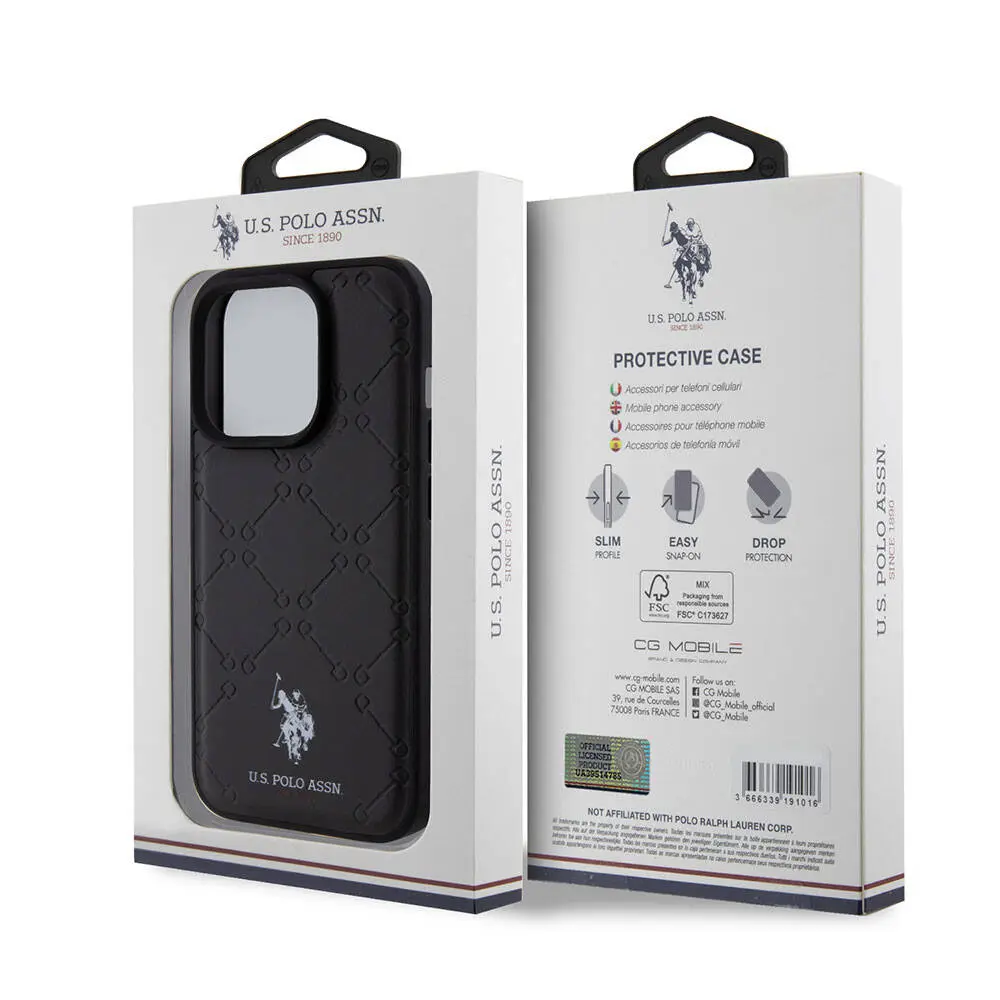 iPhone 15 Pro Suni Deri Kılıf, Lisanslı Desenli - U.S. Polo Assn.