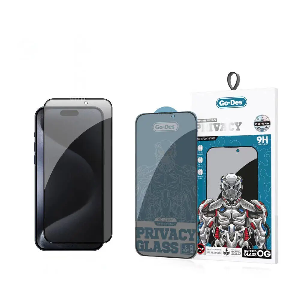 iPhone 15 Pro Max 9D Full Cover Gizlilik Temperli Cam Ekran Koruyucu - Go Des