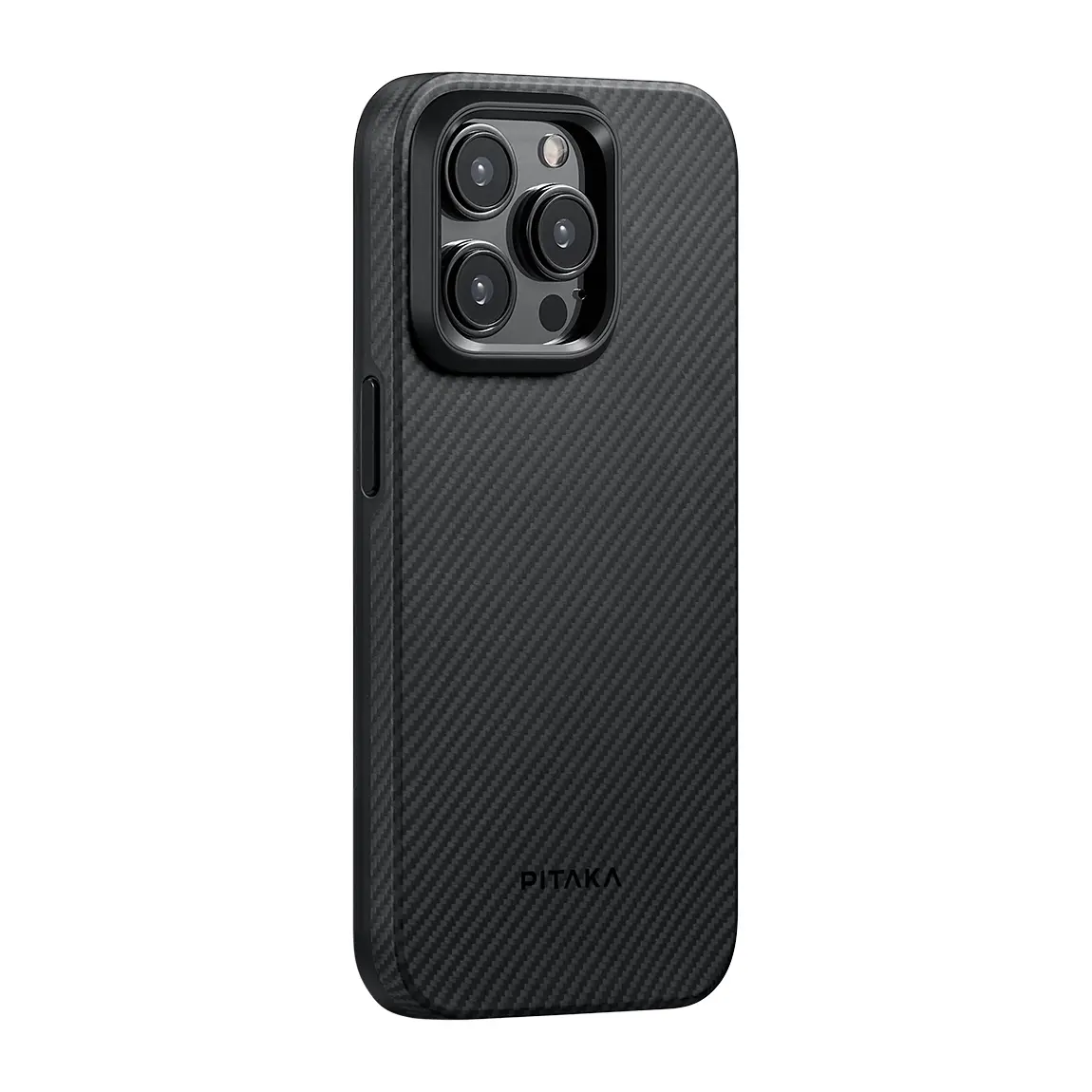 Apple iPhone 15 Pro Max Kılıf M-safe Şarj Özellikli 600D Aramid Karbon Fiber Pitaka Military-Grade Classic Serisi Black-Grey Twill Kapak