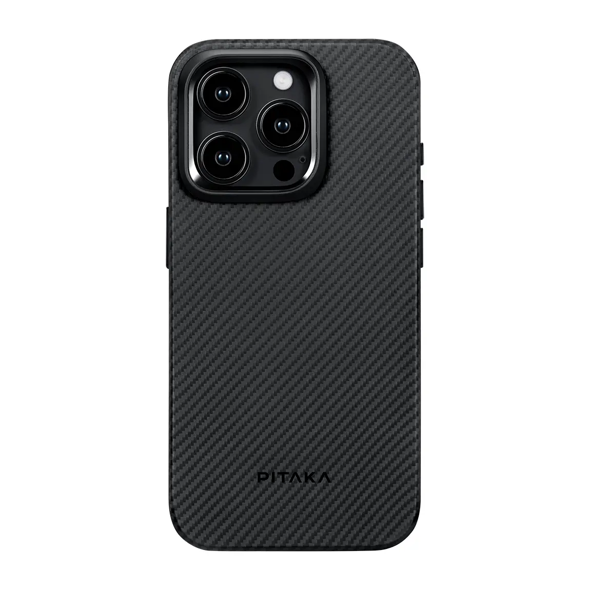 Apple iPhone 15 Pro Max Kılıf M-safe Şarj Özellikli 600D Aramid Karbon Fiber Pitaka Military-Grade Classic Serisi Black-Grey Twill Kapak