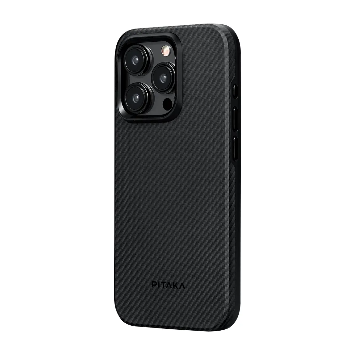 Apple iPhone 15 Pro Max Kılıf M-safe Şarj Özellikli 600D Aramid Karbon Fiber Pitaka Military-Grade Classic Serisi Black-Grey Twill Kapak