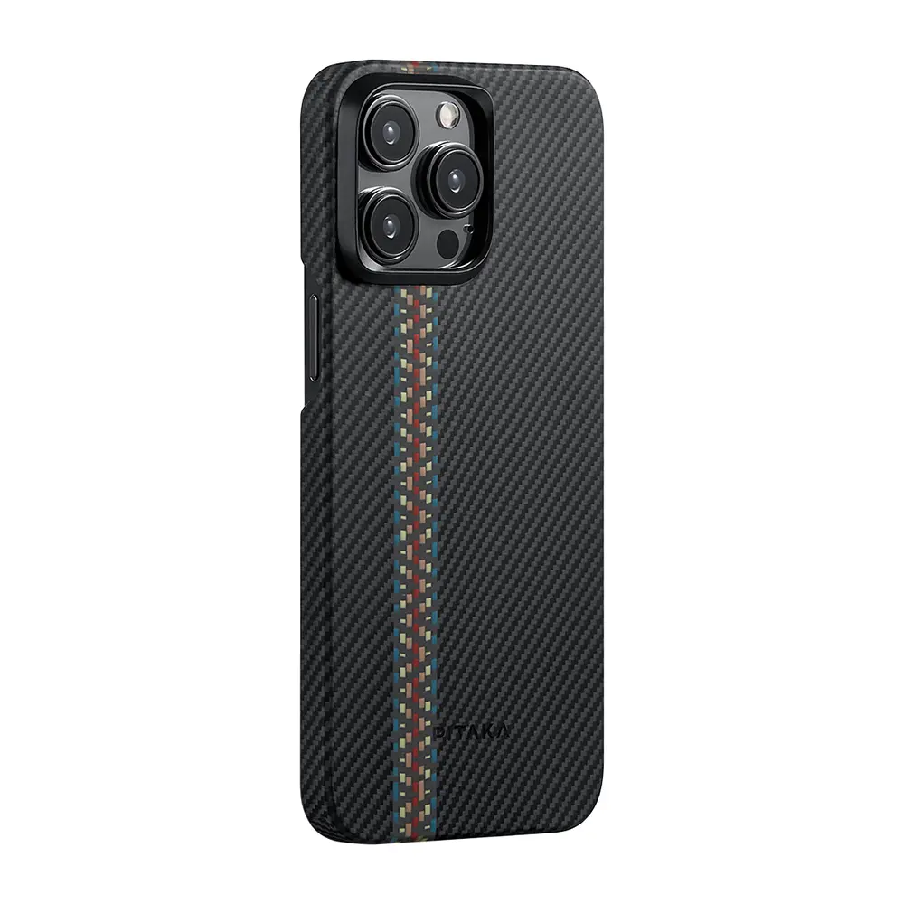 Apple iPhone 15 Pro Max Kılıf M-safe Şarj Özellikli 600D Aramid Karbon Fiber Pitaka Tactile Woven Orchestra Serisi Rhapsody Kapak