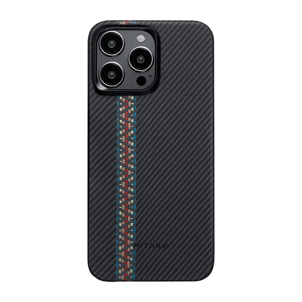 Apple iPhone 15 Pro Max Kılıf M-safe Şarj Özellikli 600D Aramid Karbon Fiber Pitaka Tactile Woven Orchestra Serisi Rhapsody Kapak