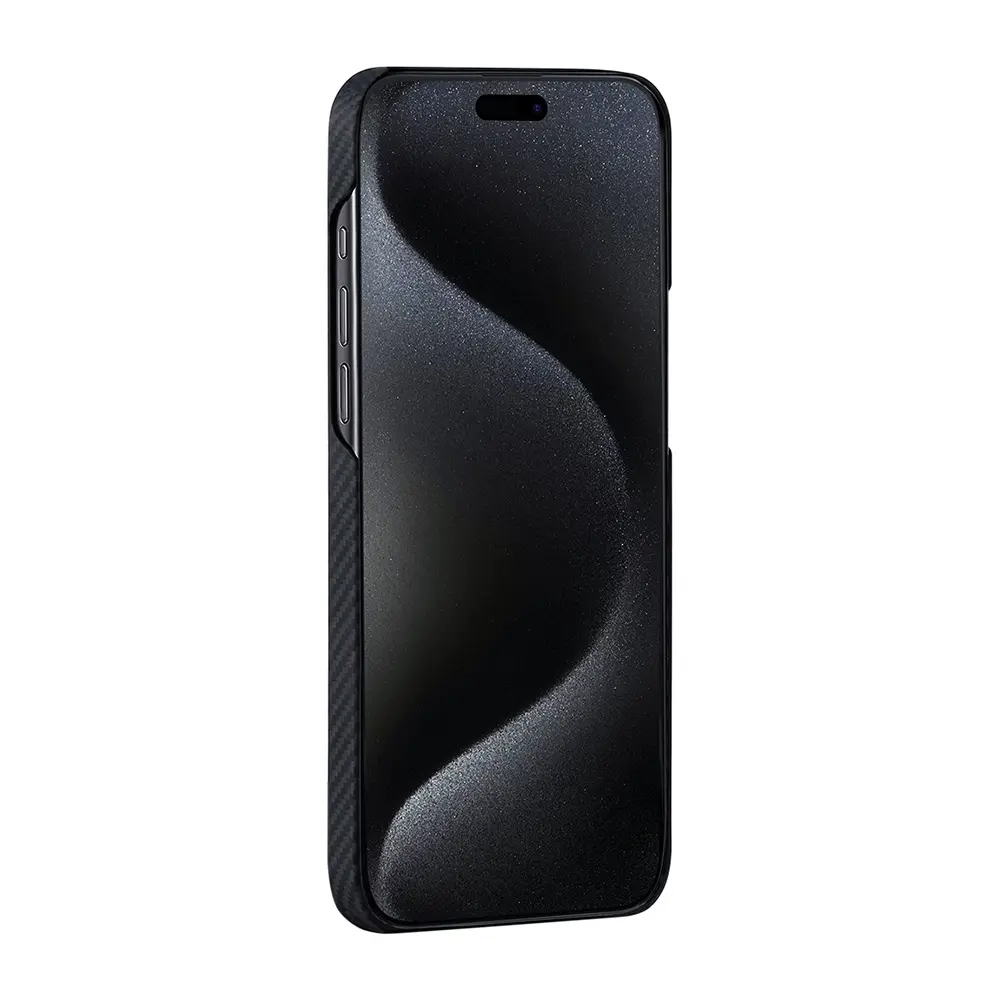 Apple iPhone 15 Pro Max Kılıf M-safe Şarj Özellikli 600D Aramid Karbon Fiber Pitaka Tactile Woven Orchestra Serisi Rhapsody Kapak