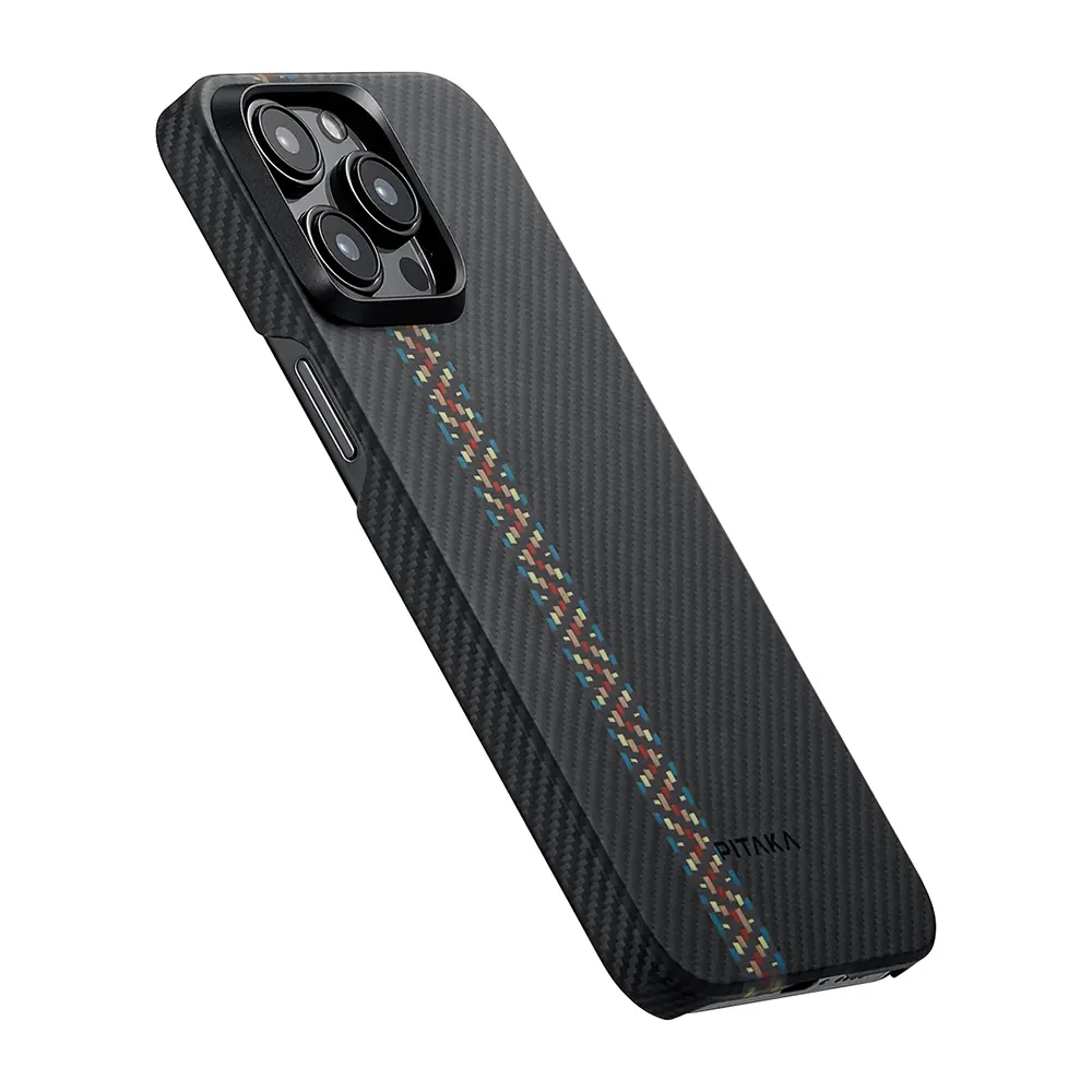 Apple iPhone 15 Pro Max Kılıf M-safe Şarj Özellikli 600D Aramid Karbon Fiber Pitaka Tactile Woven Orchestra Serisi Rhapsody Kapak