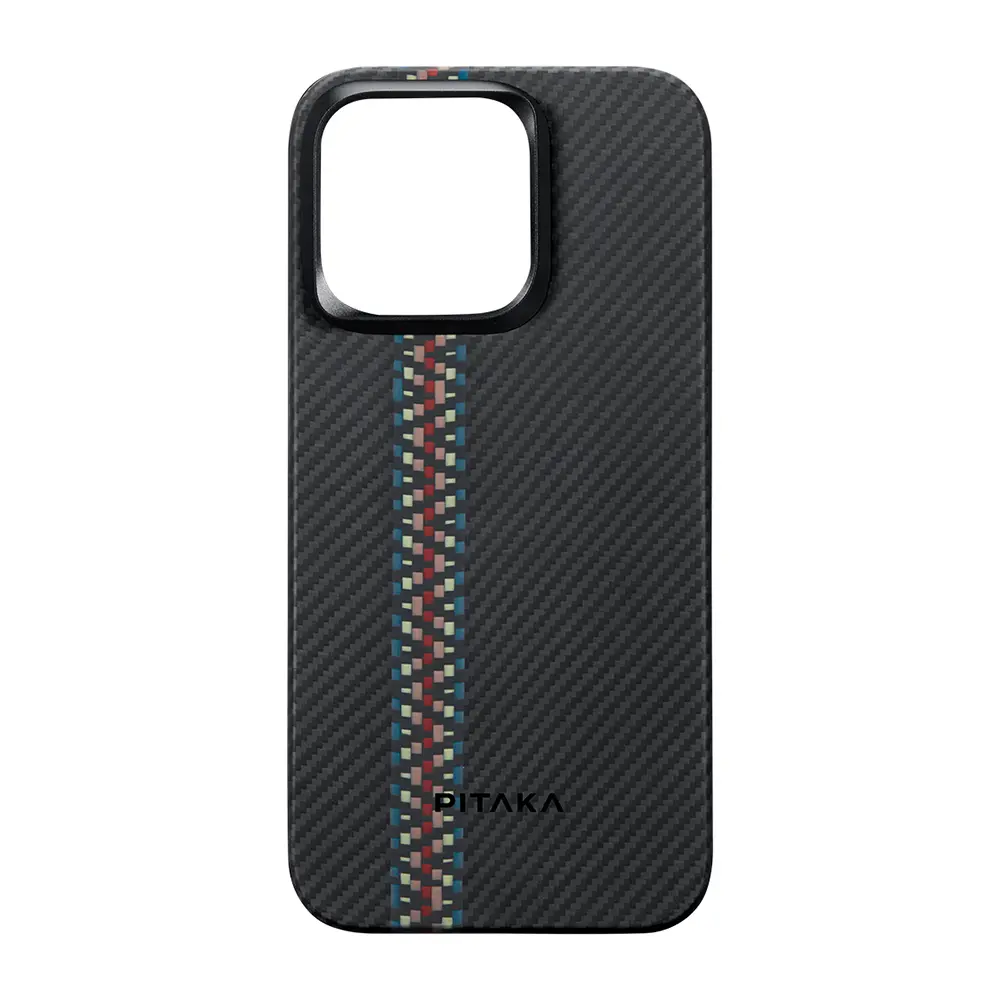 Apple iPhone 15 Pro Max Kılıf M-safe Şarj Özellikli 600D Aramid Karbon Fiber Pitaka Tactile Woven Orchestra Serisi Rhapsody Kapak