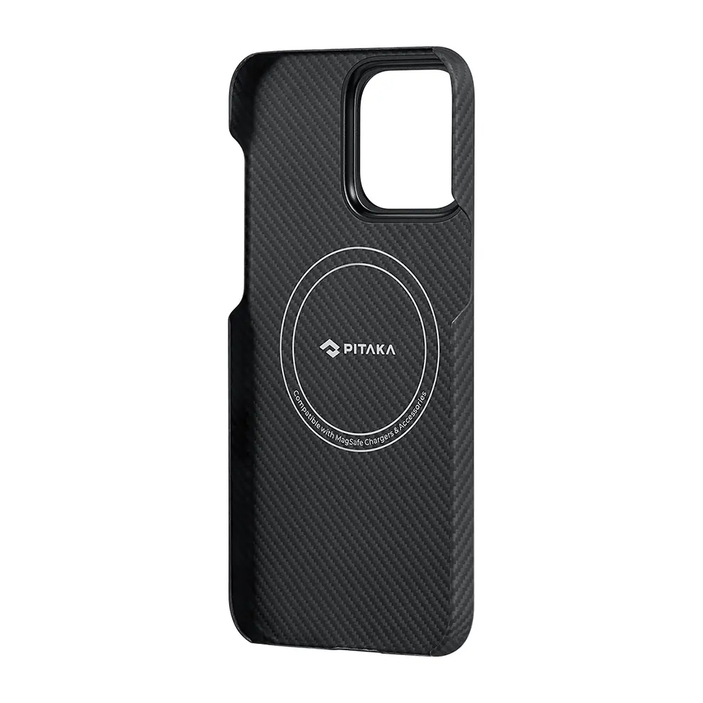 Apple iPhone 15 Pro Max Kılıf M-safe Şarj Özellikli 600D Aramid Karbon Fiber Pitaka Tactile Woven Orchestra Serisi Rhapsody Kapak