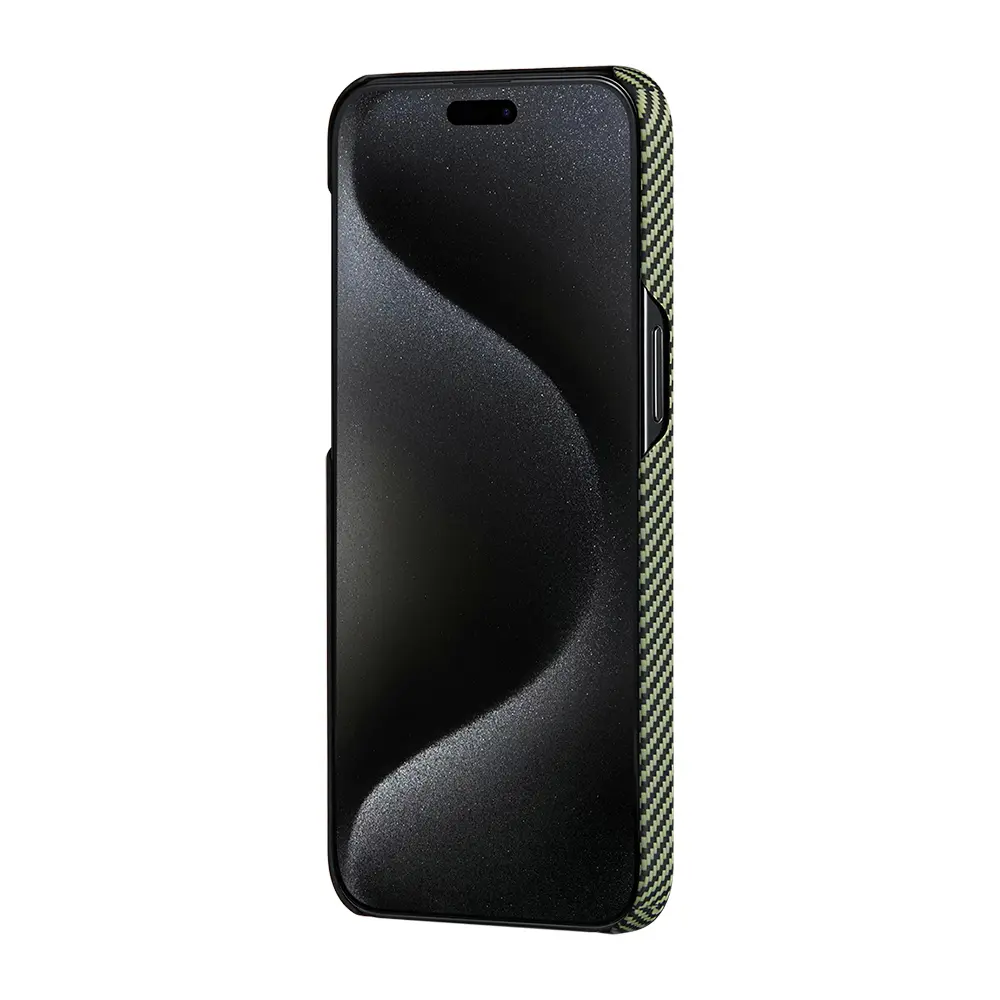 Apple iPhone 15 Pro Max Kılıf M-safe Şarj Özellikli 600D Aramid Karbon Fiber Pitaka Tactile Woven Orchestra Serisi Overture Kapak