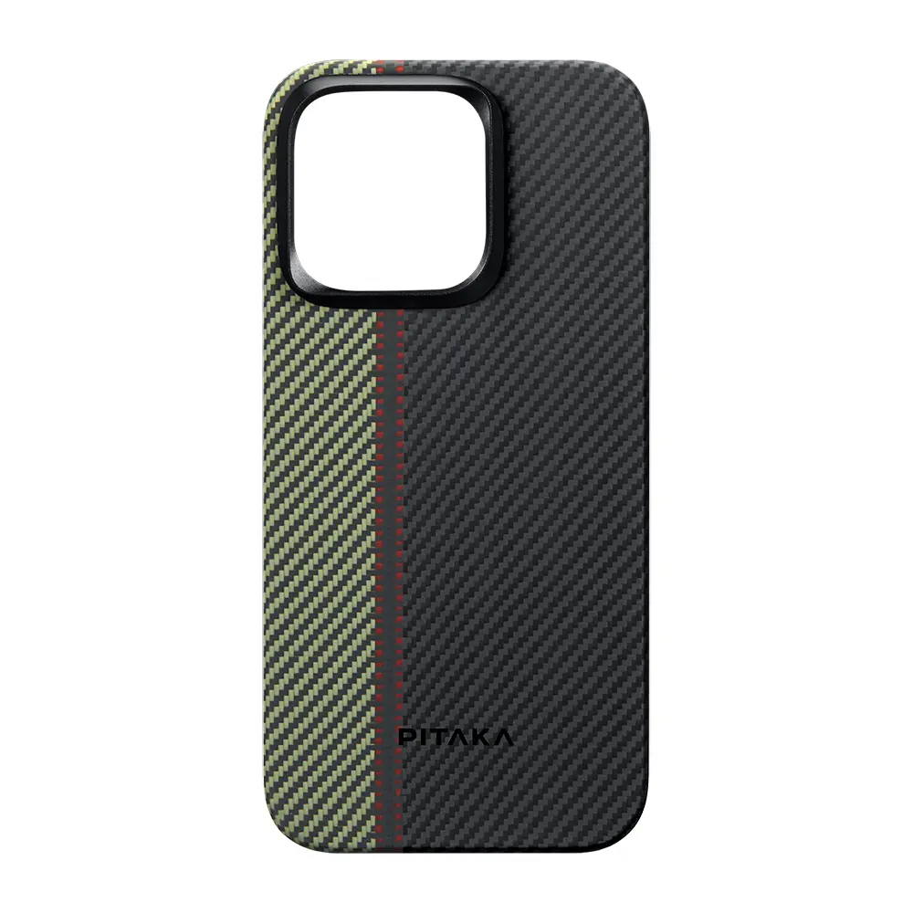 Apple iPhone 15 Pro Max Kılıf M-safe Şarj Özellikli 600D Aramid Karbon Fiber Pitaka Tactile Woven Orchestra Serisi Overture Kapak