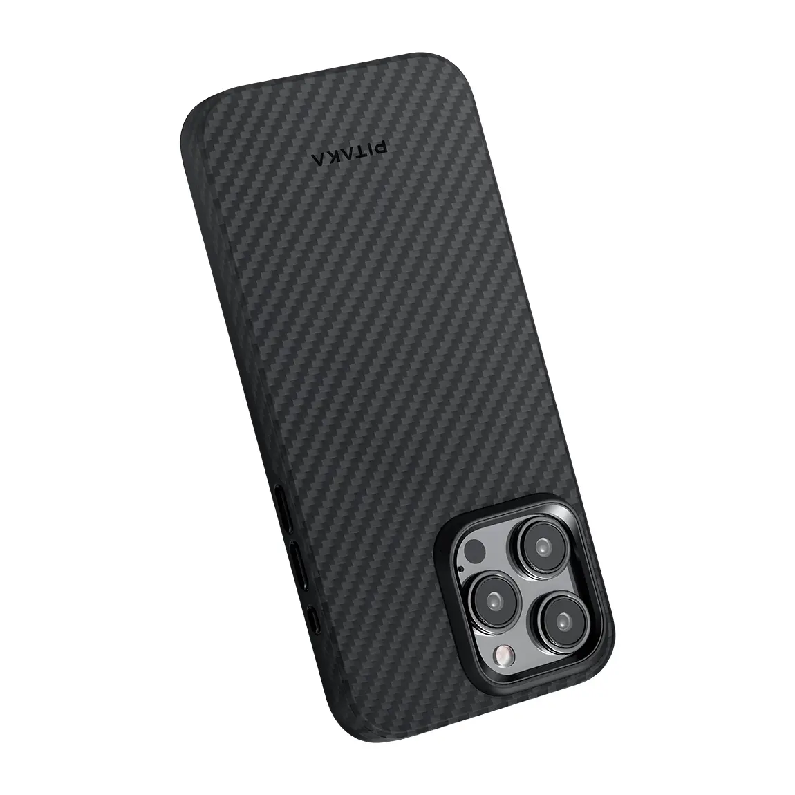 Apple iPhone 15 Pro Max Kılıf M-safe Şarj Özellikli 1500D Aramid Karbon Fiber Pitaka Military-Grade Classic Serisi Black-Grey Twill Kapak