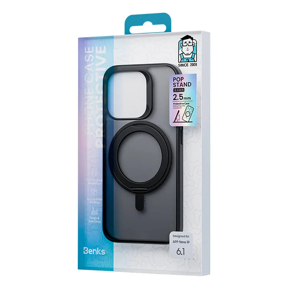 Apple iPhone 15 Pro Max Kılıf M-safe Şarj Özellikli 360° Dönebilen Benks Pop Stand Kapak