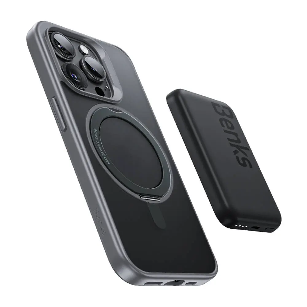 Apple iPhone 15 Pro Max Kılıf M-safe Şarj Özellikli 360° Dönebilen Benks Pop Stand Kapak