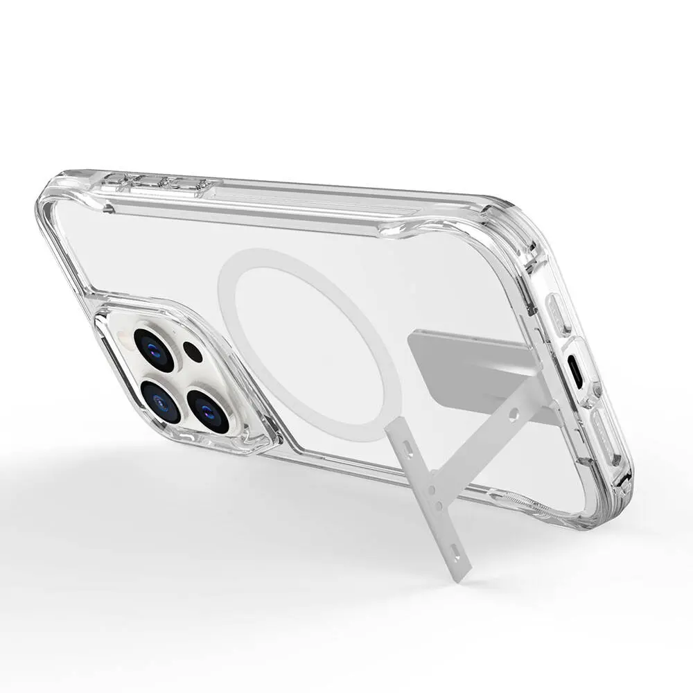 iPhone 15 Pro Max MagSafe Uyumlu Standlı Şeffaf Kılıf - Zore T-Max