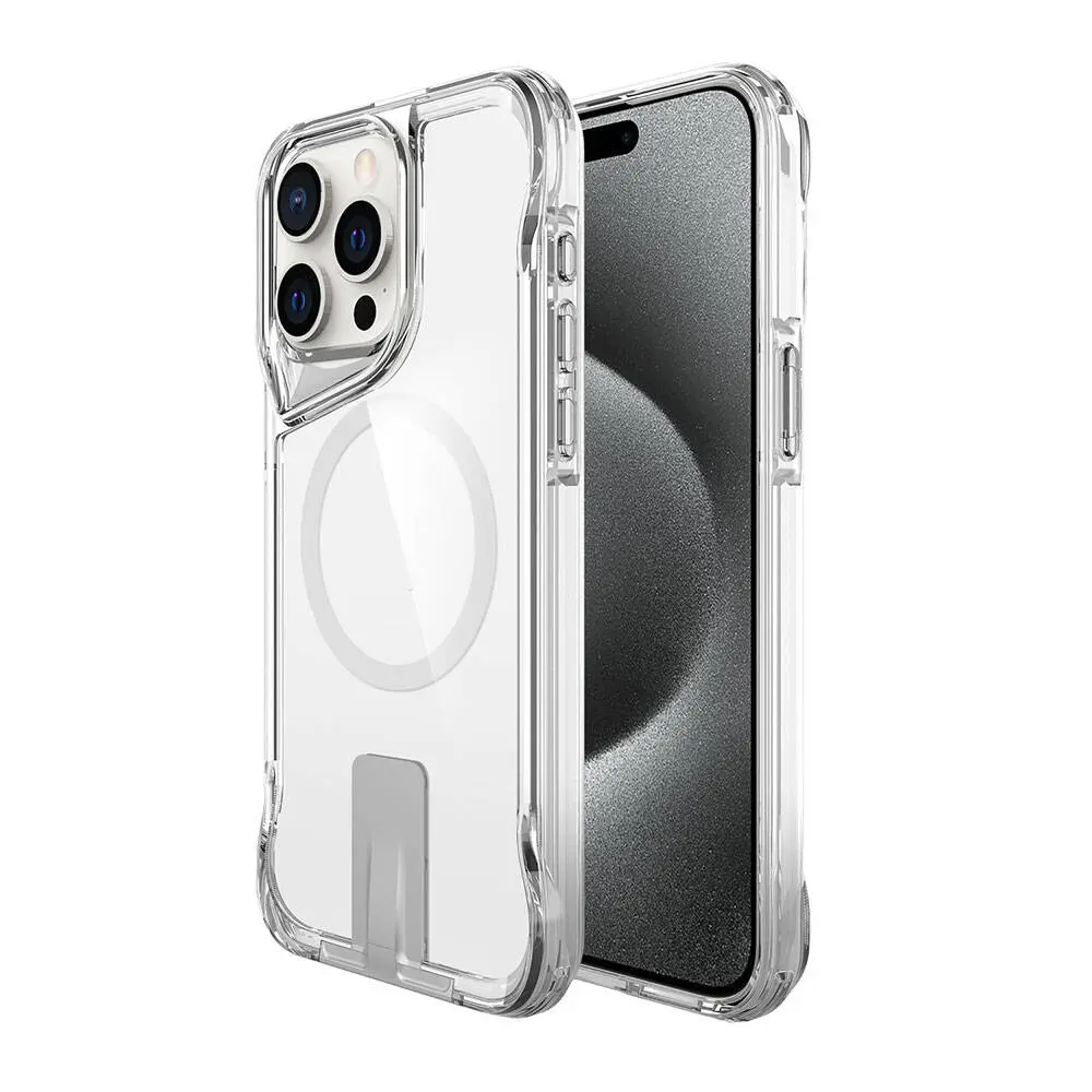 iPhone 15 Pro Max MagSafe Uyumlu Standlı Şeffaf Kılıf - Zore T-Max