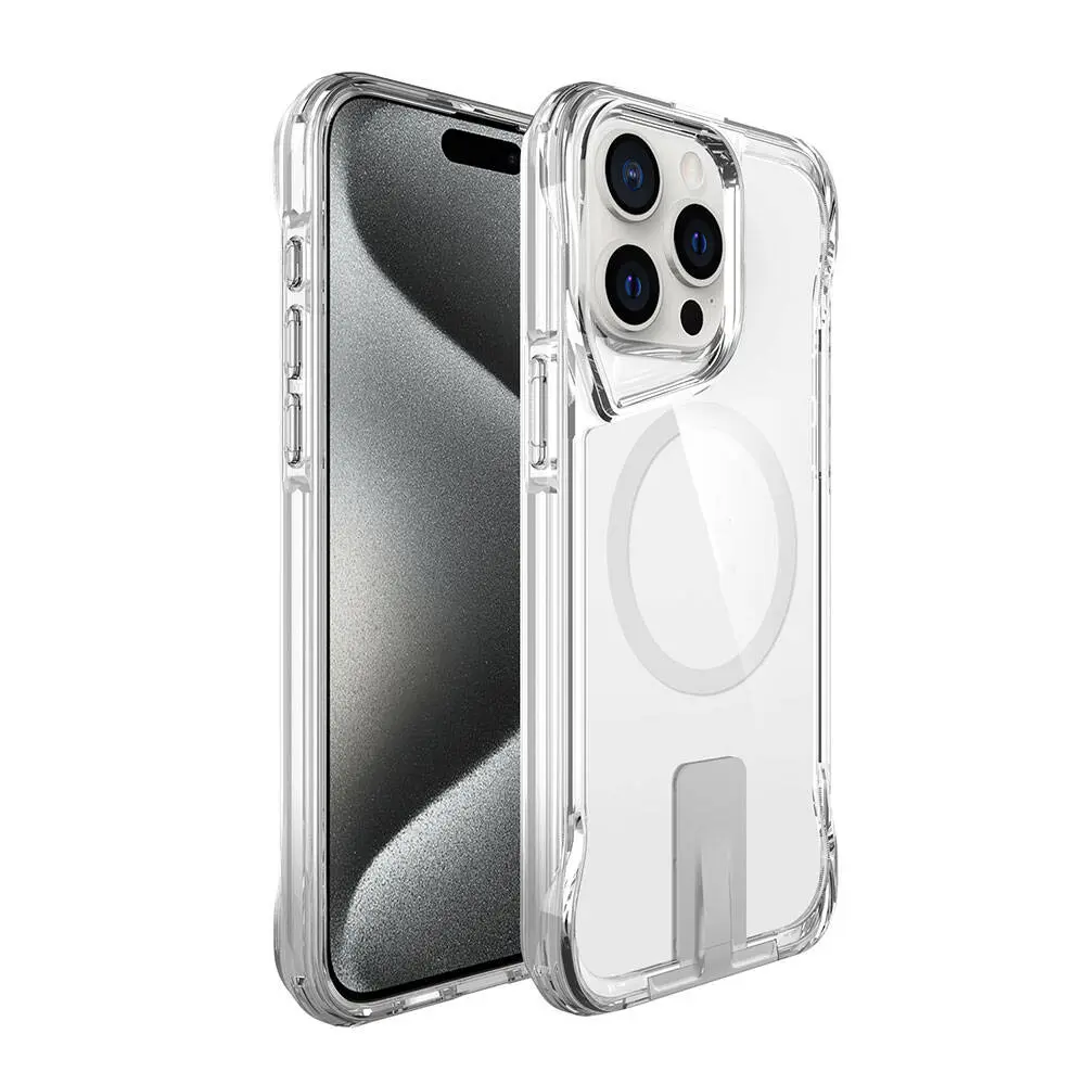 iPhone 15 Pro Max MagSafe Uyumlu Standlı Şeffaf Kılıf - Zore T-Max