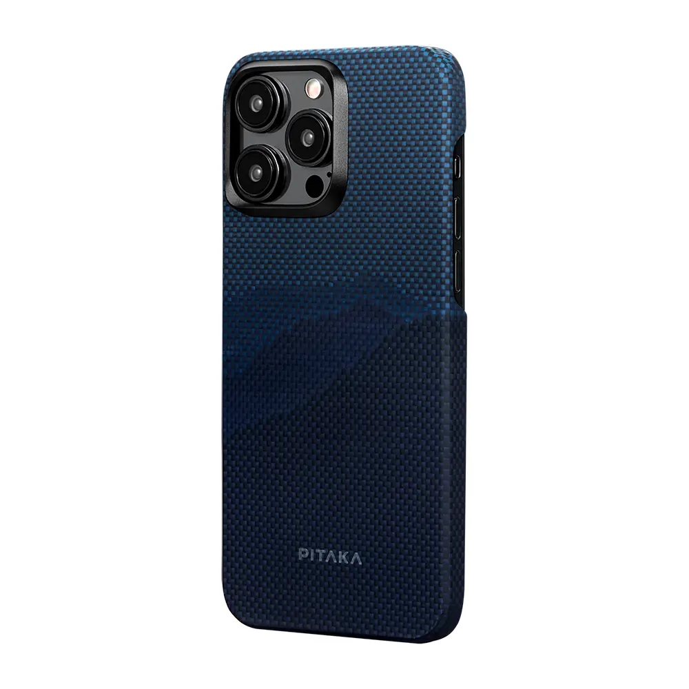 Apple iPhone 15 Pro Max Kılıf M-safe Şarj Özellikli Aramid Karbon Fiber Pitaka Tactile Woven Starpeak Serisi Over The Horizon Kapak