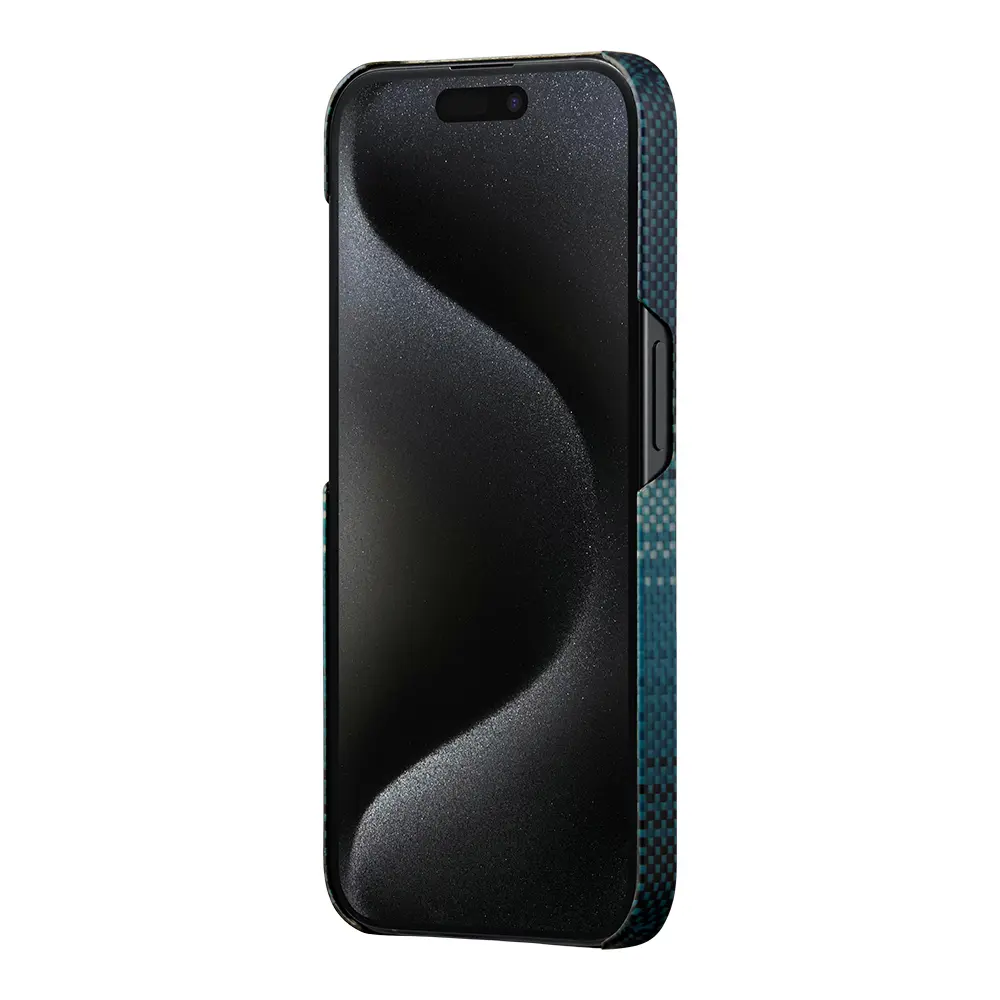Apple iPhone 15 Pro Max Kılıf M-safe Şarj Özellikli Aramid Karbon Fiber Pitaka Tactile Woven Sunset-Moonrise Serisi Moonrise Kapak