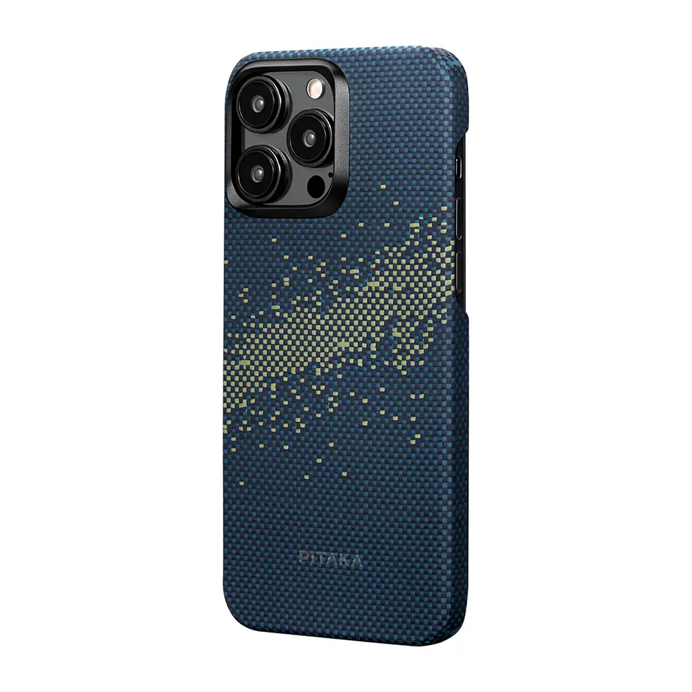 Apple iPhone 15 Pro Max Kılıf M-safe Şarj Özellikli Aramid Karbon Fiber Pitaka Tactile Woven Starpeak Serisi Milky Way Galaxy Kapak