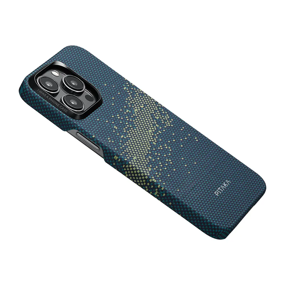 Apple iPhone 15 Pro Max Kılıf M-safe Şarj Özellikli Aramid Karbon Fiber Pitaka Tactile Woven Starpeak Serisi Milky Way Galaxy Kapak