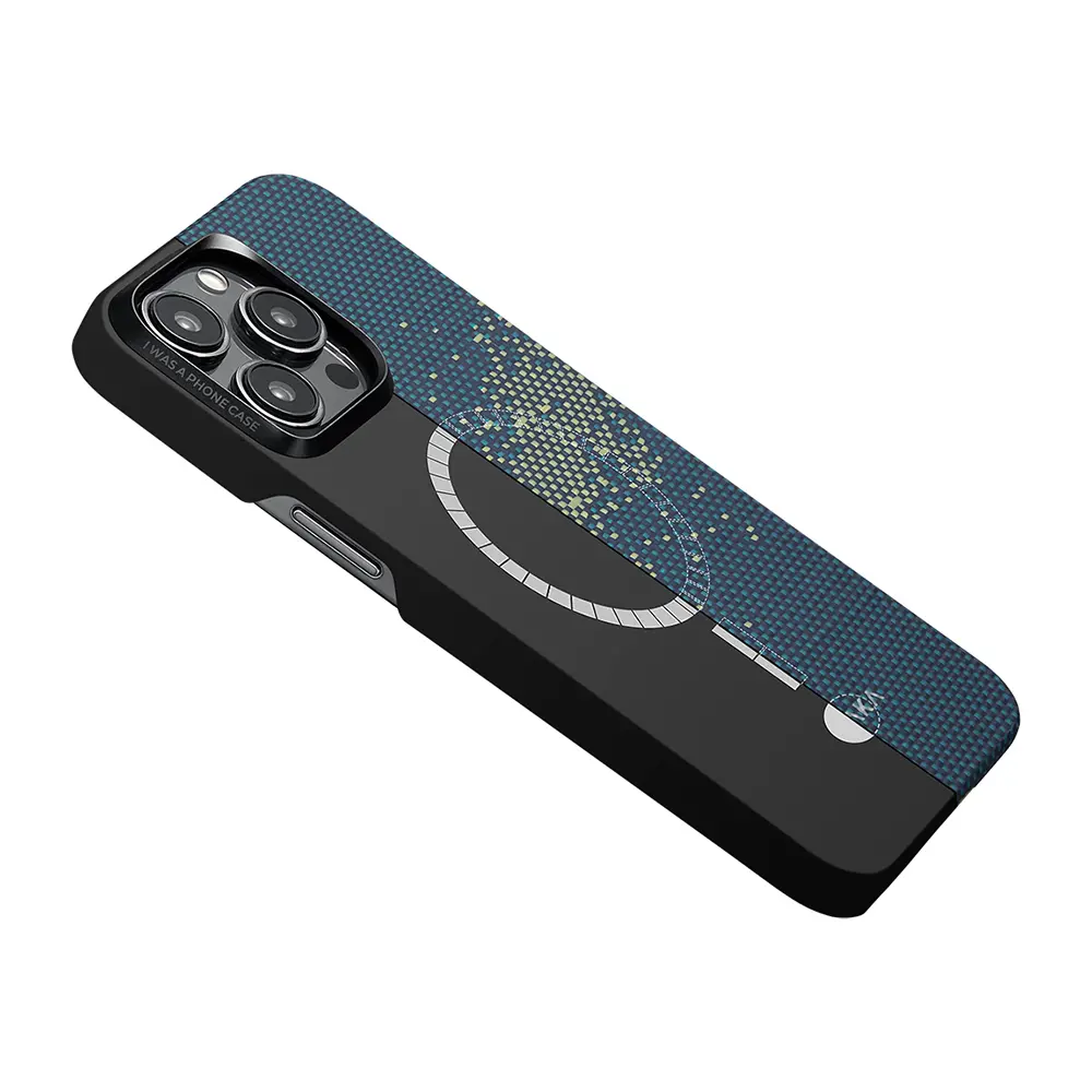 Apple iPhone 15 Pro Max Kılıf M-safe Şarj Özellikli Aramid Karbon Fiber Pitaka Tactile Woven Starpeak Serisi Milky Way Galaxy Kapak