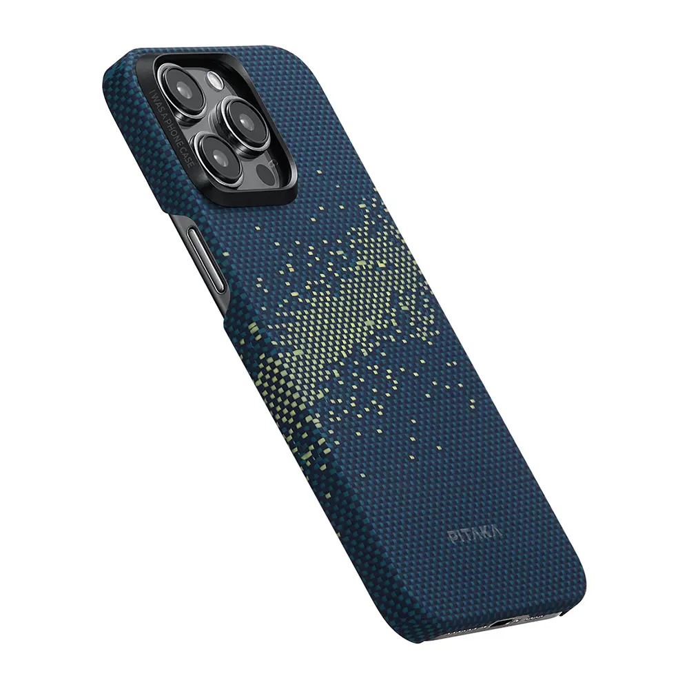 Apple iPhone 15 Pro Max Kılıf M-safe Şarj Özellikli Aramid Karbon Fiber Pitaka Tactile Woven Starpeak Serisi Milky Way Galaxy Kapak